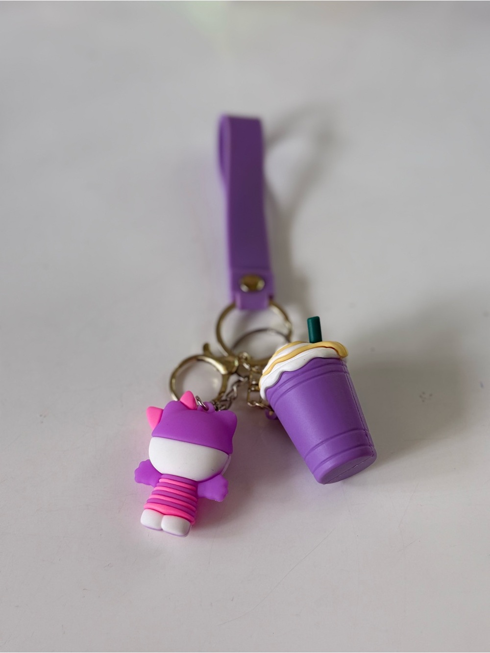 Starbucks Purple Frappuccino Keychain with Purple Kitty Charm - Picture 2 of 2